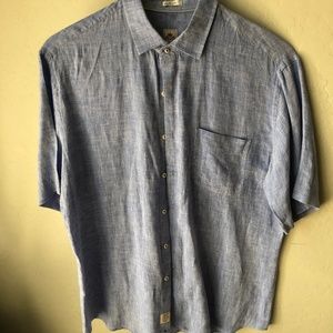 PETER MILLAR Men's Blue Linen Button Down Shirt